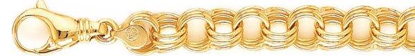 18k yellow gold chain, 14k yellow gold chain 11mm Triple Charm Link Bracelet