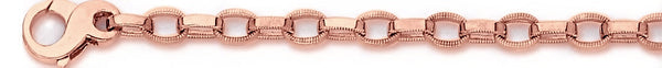 14k rose gold, 18k pink gold chain 5mm Millgrain Rolo Link Bracelet