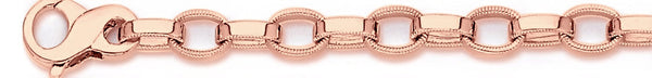 14k rose gold, 18k pink gold chain 7mm Millgrain Rolo Link Bracelet