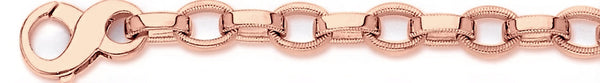 14k rose gold, 18k pink gold chain 8mm Millgrain Rolo Link Bracelet