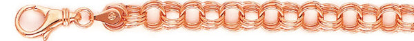 14k rose gold, 18k pink gold chain 7.2mm Triple Charm Link Bracelet