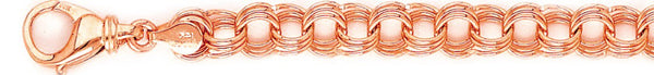14k rose gold, 18k pink gold chain 8.1mm Triple Charm Link Bracelet