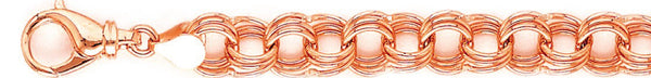 14k rose gold, 18k pink gold chain 9.8mm Triple Charm Link Bracelet