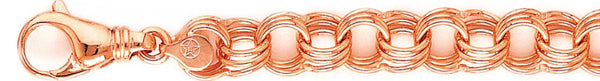 14k rose gold, 18k pink gold chain 11mm Triple Charm Link Bracelet
