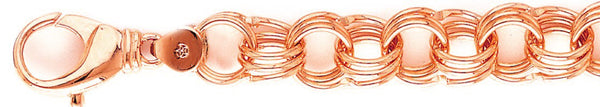 14k rose gold, 18k pink gold chain 13.8mm Triple Charm Link Bracelet
