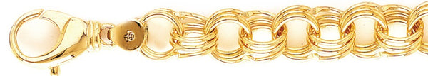 18k yellow gold chain, 14k yellow gold chain 13.8mm Triple Charm Link Bracelet